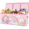 decalsweet Contenitore Giochi Bambini Extra Large con Coperchio Ribalta, Scatole Porta Giochi Pieghevole Oxford, Baule Portagiochi Impermeabile Robusto per Ragazze Ragazzi, 96×32×40cm(Unicorno Rosa)