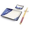 lachineuse - Servizio per sushi giapponese - Piatti, bacchette e salsiere per 1 persona - Colori bianco e blu - in porcellana - motivo fiori Sakura - confezione regalo giapponese - stoviglie