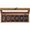 SONGMICS Scatola per Orologi, Scatola Porta Orologi a 6 Scomparti, Portaorologi in Legno con Coperchio in Vetro e Cuscinetti Rimovibili, Idea Regalo, Noce Rustico