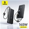 BASEUS 【CCC】Baseus Power Bank da 25000mAh 145W con cavo USB-C doppio integrato, ricarica rapida, display digitale, per Mac, iPhone, Samsung