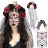 CaiJianYuLin Fascia Giorno Dei Morti Con Fiori Messicani - Halloween Tatuaggi Tenca Viso Guanti Rosa Nera Per Costume