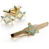 THE MASONIC COLLECTION Set di gemelli e fermacravatta quadrati massonici e compasso con sacchetto di velluto