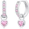Bewenda Orecchini in argento 925 per bambini, ragazze, donne, orecchini a cerchio in argento 925, piccoli con ciondolo a forma di cuore, zirconi, ipoallergenici, da appendere, con confezione regalo