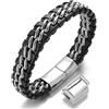 HALUKAKAH Boy's Kids Bracelet Leather ● Solo Silver ● 6-12 Y/O. Titanium Chain Magnetic Clasp 7-8/18-19.5cm with Free Giftbox