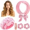 Ekukeon 5 pezzi Heatless Curls Band and SleepCap Satin Bonnet, bigodini senza calore, cappello notte sonno, Silk Bonnet, con forcina, fascia per capelli, per dormire, doccia, cura dei capelli, tutti i