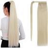 S-noilite Coda di Cavallo Veri Extension, 90g Coda di Cavallo Ponytail con Avvolgente, Biondo Platino Invisibile Lisci e Lunghi per Ponytail di con Capelli Umani, 50CM #60R
