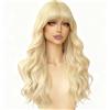 CATMEYE Parrucca Lunga Ondulata Bionda con Frangia per Donna - Parrucca in Capelli Sintetici Ricci da 27'' per Cosplay, Festa in Maschera, Party e Uso Quotidiano (Biondo)