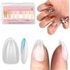 NOVO OVO Extra Short Almond Nail Tips, punta corta per unghie a mandorla spessa, copertura completa per unghie da spingere, gel morbido trasparente interno opaco, estensione per fai da te x 16 misure