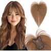 Silk-co Topper Capelli Veri Umani Extension con Frangia Finta 8x11cm Toupet Frangia Clip Capelli Veri 150% Densita Fascia Unica, Marrone Chiaro