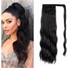 Shangxiu Lungo ponytail Extension Curly Wavy Synthetic Hairpieces Wrap Around Pony Tail Hairpiece Hair Pony Extension for Women Girl (1b# nero, 22inch wavy)