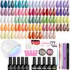 phoenixy 29Pcs Kit Semipermanente Unghie, Phoenixy Kit Unghie Gel Completo con Lampada UV LED Unghie 48W(Lucido, Opaco, Argento, Oro Top Coat), Kit Smalto Semipermanente Unghie Regali per Donne