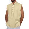NANAMEEI Gilet in lino da uomo senza maniche, con lacci, camicia da uomo, vestibilità normale, cotone, lino, da uomo, estiva, nero, XL