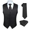 HISDERN Gilet da Uomo Nero Paisley Floreale Jacquard Gilet Cravatta e Fazzoletto Set Elegante Classico Panciotto Uomo 4XL