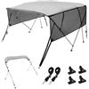VEVOR Copertura per barca bimini top a 4 prua, tettoia in poliestere 600D da 1", include bagagliaio, 2 pali di supporto, 2 cinghie, 8'L x 54"H x 85"-90"W, grigio chiaro