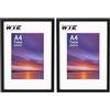wyewye Set di 2 cornici A4 in legno con passepartout A5, con supporto da tavolo o da appendere alla parete, cornice nera A4 con finestrella in plexiglass, nero