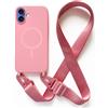 JIYUDZ JIYU Cover Magnetica per iPhone 16 6.1 con Cordino,Custodia Silicone Compatibile con MagSafe,Cover Silicone con Corda Collana Tracolla Laccio Regolabile,Pink