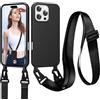 Jrkvniv Cordino Cover Compatible con iPhone 16 Pro Case, Nero | Necklace Cover Corda Custodia Collana Case Anti Graffio Antiurto Cellulare Bumper Silicone Liquido Shell Tracolla