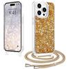 LCHULLE Cover con Tracolla Compatibile con iPhone 15 Pro Max Custodia glitterata con Cordino Cover con regolabile Catena Trasparente Silicone Case per iPhone 15 Pro Max Oro
