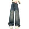 Happy Cherry Jeans Baggy Bambino Ragazzo Pantaloni Cargo Con Tasche – Vita Elastica, Gambe Larghe, Morbido E Resistente, Taglie 5-14 Anni