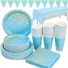 Duocute Blu Oro Stoviglie per Feste 99 Pezzi Festa Decorazioni Set Include Piatti di Carta Tovaglioli Tazze Tovaglia Banner, per Compleanni di Bambini, Baby Shower, Pensionamenti-24 Ospiti