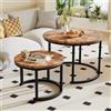 HOMERECOMMEND Set di 2 tavolini rotondi per soggiorno, moderni, con struttura in metallo nero, in rovere, rotondi, colore nero, marrone rustico