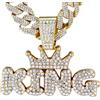 HALUKAKAH Collana di Diamanti da Uomo - Placcato in Oro 18K - Diamanti di Laboratorio Incastonati - Corona King Pendente con Lettere 3D e 15mm Catena Cubana 50cm - Regalo per Marito,Figlio,Fidanzato