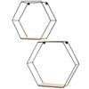 AKTIVE Max Home Set 2 mensole da parete, 26x10x23 cm e 29x10x26 cm, esagonali, carico massimo 4 kg, struttura metallica nera, ripiani effetto legno, stile industriale (18467)
