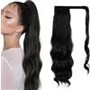 Shangxiu Wrap around Ponytail Extension Clip in Ponytail Hair Extensions Natural Wavy Hairpiece Pony Extension per donne ragazze (2# nero, 22 pollici ondulati)