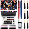 Wordsworth & Black Set Penna Stilografica, Kit Calligrafia, Blu | Penna Brush + 5 Pennini, 60 Cartucce d'Inchiostro + Flacone, Convertitore, Diario, Regalo per Uomo e Donna, Ricaricabile