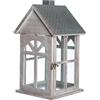 GILDE Lanterna Branco in vetro, legno e metallo, a forma di casa, altezza 39 cm, colore argento e bianco