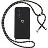 Oelrstfe Cover per Honor 90 Lite 5G con Cordino,Custodia Silicone Morbido Sottile con Motivo Cuore e Collana Laccio Tracolla,Antiurto Antigraffio Corda Collo Regolabile Protettiva Case,Nero