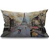 BGBDEIA Federa per cuscino Parigi, 30x50 cm, pittura a olio per gli amanti dell'autunno, bacio sulla piovosa Francia Street Torre Eiffel, rettangolare, federa decorativa per la casa, lino, per letto e divano