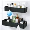 silttble Mensola Doccia Senza Foratura 2 Pezzi, Porta Shampoo Bagnoschiuma Sapone, Mensola Bagno Metallo Nero con 4 Ganci Removibili, Antiruggine Impermeabile per Bagno e Cucina