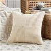 FDTERN Federe Cuscini Beige 55x55 per Divano in Velluto a Coste Moderno Morbido Motivo a Croce Decorativa Copricuscini con Cerniera Invisibile per Divano Camera da Letto