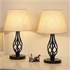 LIANTRAL Set di 2 lampade da comodino, moderna lampada da tavolo con base in marmo e paralume in lino, nero