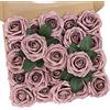 N&T NIETING Fiori artificiali Rose, 25 pezzi rose finte con steli per San Valentino, centrotavola per addio al nubilato, tavoli per feste, bouquet da sposa, decorazione casa, rosa cipria lilla
