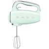 Smeg, Sbattitore Elettrico HMF01PGEU, 9 Livelli di Velocità, Funzione Turbo, Sistema di Avvio Smooth Start, 4 Fruste, 2 Ganci Impastatori e Avvolgicavo in Dotazione, 250W, Verde Pastello