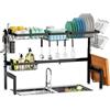 HOWDIA XILIDIA - Scolapiatti da mettere sopra il lavello, espandibile a 2 ripiani, in acciaio inox, con porta utensili, scolapiatti per bancone della cucina (nero)