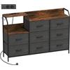 HOMCOM Cassettiera, con stazione di ricarica, 8 cassetti in tessuto, ripiano aperto, 130,5x30x88cm, Marrone | Aosom Italy