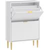 HOMCOM Scarpiera Slim per 12 Paia di Scarpe con 2 Cassetti a Ribalta e Ripiani Regolabili, 60x24x91.5 cm, Bianco | Aosom Italy