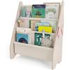 MAMOI® Libreria per bambini - scaffale con tasche in tessuto, organizer porta libri per cameretta, libreria autoportante per riporre libri, cassettiera in legno