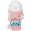 Safta PRESCUCOLAR JIRAFA - Bottiglia di apertura automatica, con cannuccia, bottiglia d'acqua, senza BPA, con tracolla, comoda e leggera, 500 ml, 7,3 x 19,5 cm, Corallo, M, Casual