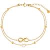 day berlin day.berlin cavigliera Alia da donna placcata oro 18k, doppio filo con cuore e simbolo dell'infinito, 22+5cm regolabile, acciaio inox 316L, senza nichel e resistente all'acqua