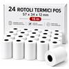 Generico 24 Rotoli POS Carta Termica 57x34 - Compatibili con POS 57x35, Nexi, SumUp, Ingenico e Verifone - Rotolini POS BPA Free 15 m, Foro 12 mm - Per POS e Registratore di Cassa
