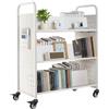 VEVOR Carrello Portalibri con Ruote 970 x 515 x 1225 mm Carrello Rotante Porta Libri, Carico 150 kg Ripiani a W Bifacciali con Ruote Bloccabili 7,6 cm per Scaffali di Casa, Ufficio e Scuola, Bianco