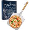 IZDEEL 12 inch Pala per pizza, Spatula Pizza 31 cm x 33 cm - Lunghezza completa 68cm, Pelle Pizza in alluminio di alta qualità, alluminio anodizzato durevole e maniglia in legno massiccio naturale