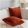 K KEVIN TEXTILE Kevin Textile - Set di 2 federe per cuscini in velluto a coste a righe, decorative, europee, per divano, (60 x 60 cm, 61 cm), mattoni bruciati