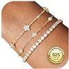 Finrezio 3 Pezzi Bracciale Donna Oro Bracciale Argento 925 Braccialetti Tennis Placcato Oro 14K Zircone Bracciali Set Braccialetti Regolabile Gioielli Oro per Donna