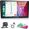 Motorsi 2GB RAM + 64GB ROM Autoradio Doppio Din con Carplay, 10.1 Wireless Android Auto Stereo 2 Din, Bluetooth, Navigazione GPS, WiFi, Radio FM/AM/AUX/RDS, Schermo Diviso +Telecamera Posteriore