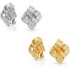 Bling Jewelry Set di due orecchini a clip quadrati geometrici in argento e oro con nodo d'amore in corda per donne senza orecchie forate in ottone placcato oro 14K
